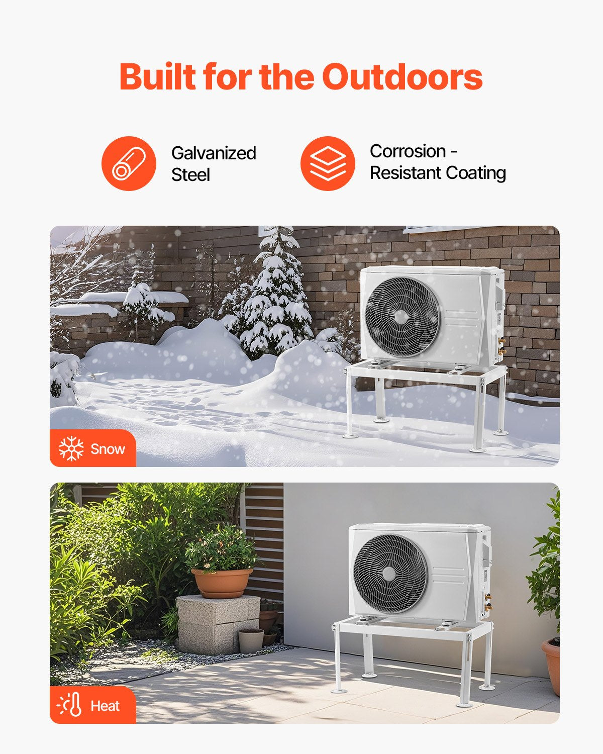 Mini Split Ground Stand, Adjustable Anti-Vibration Mini Split Stand for 9000-24000 BTU Ductless Air Conditioner Heat Pump, Heavy Duty AC Base Bracket Floor Mount w/ 441LBS Max. Load Capacity