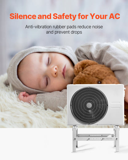 Mini Split Ground Stand, Adjustable Anti-Vibration Mini Split Stand for 9000-60000 BTU Ductless Air Conditioner Heat Pump, Heavy Duty AC Base Bracket Floor Mount w/ 770LBS Max. Load Capacity