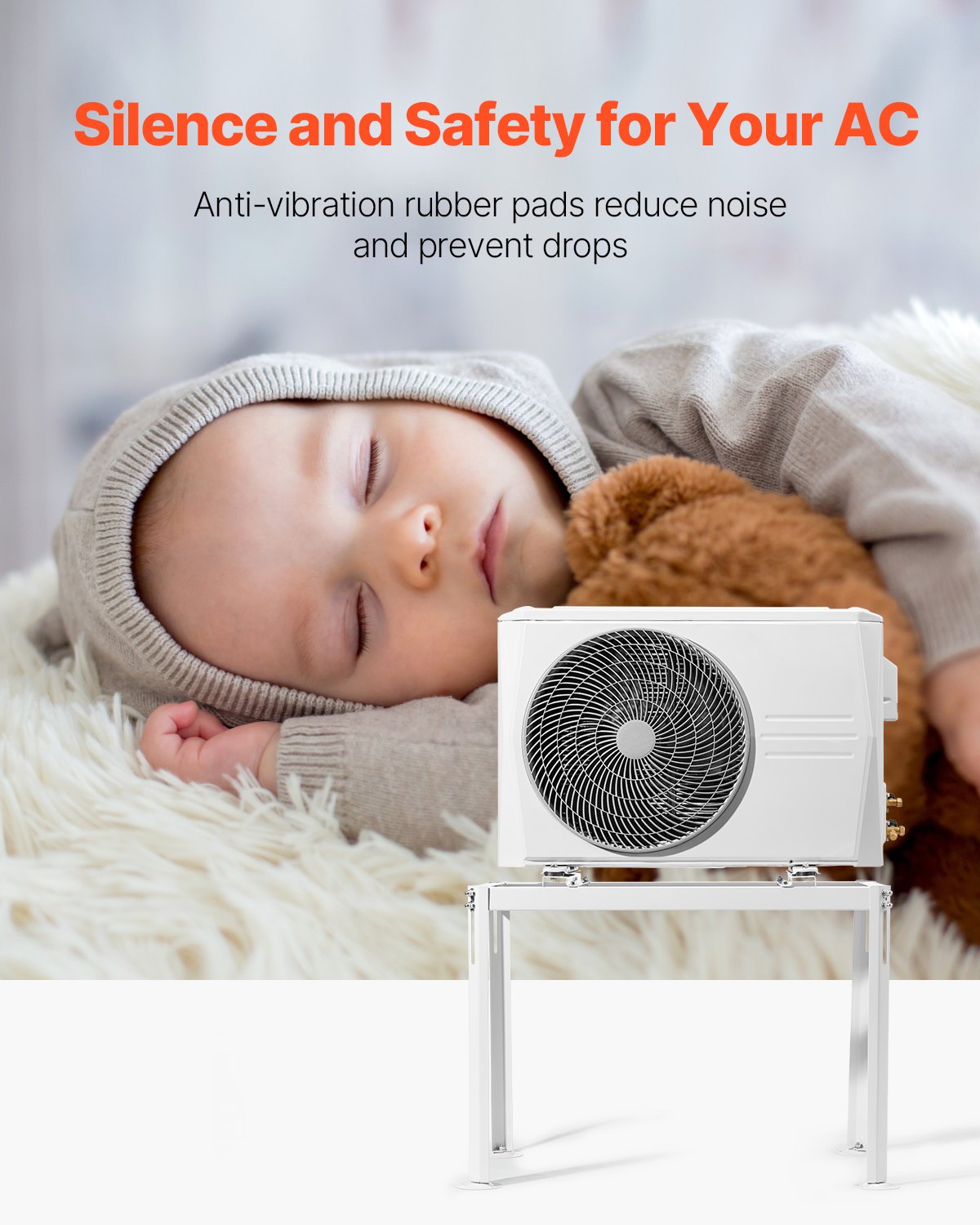 Mini Split Ground Stand, Adjustable Anti-Vibration Mini Split Stand for 9000-18000 BTU Ductless Air Conditioner Heat Pump, Heavy Duty AC Base Bracket Floor Mount w/ 441LBS Max. Load Capacity
