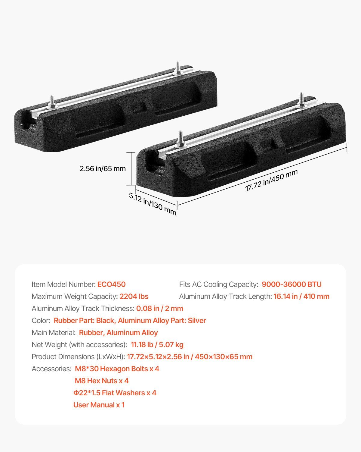 Floor Mounting Base Kit for Mini Split Air Conditioning Systems, Floor Mounting Ground Base Pad for 9000-36000BTU AC Heat Pump System, Heavy-Duty Rubber Anti-Vibration Pads, Max Load 2204 lbs