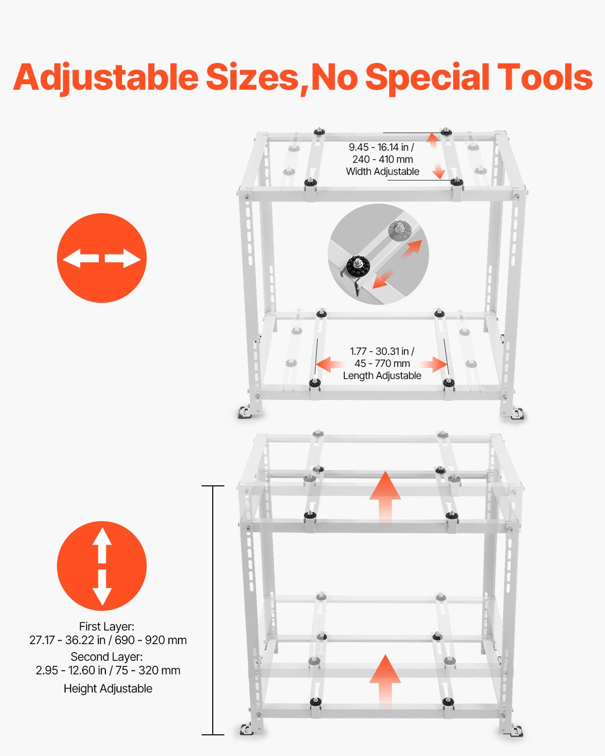 Mini Split Ground Stand, Anti-Vibration Mini Split Stand for 9000-18000 BTU Ductless Air Conditioner Heat Pump, Heavy Duty AC Base Bracket Floor Mount w/ 551LBS Max. Load,Dual Levels