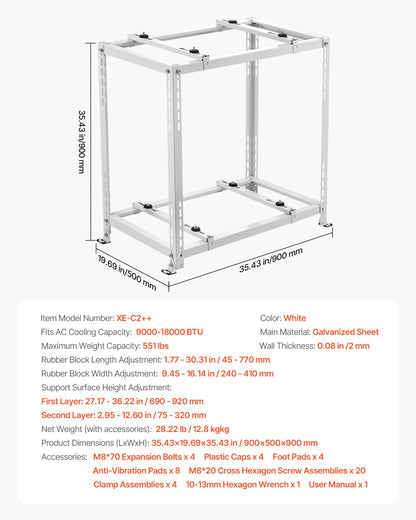 Mini Split Ground Stand, Anti-Vibration Mini Split Stand for 9000-18000 BTU Ductless Air Conditioner Heat Pump, Heavy Duty AC Base Bracket Floor Mount w/ 551LBS Max. Load,Dual Levels