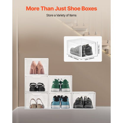 Skoförvaringslådor 6 st Stapelbara Skokartonger US Storlek 13 Transparent Vita