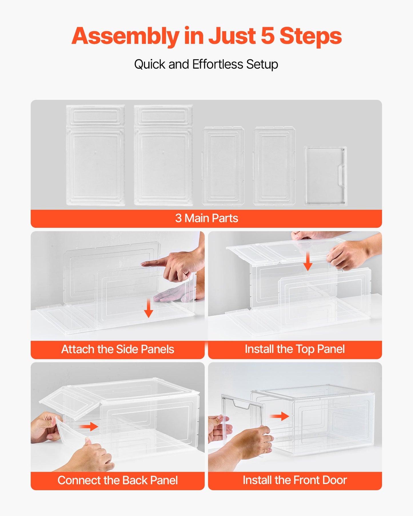 Shoe Storage Boxes, 6 Pack Clear Stackable Shoe Boxes Storage Organizers with Magnetic Door, Fit up to US Size 13, Plastic Sneaker Containers for High Heels, Boots, and Hats, Transparent White