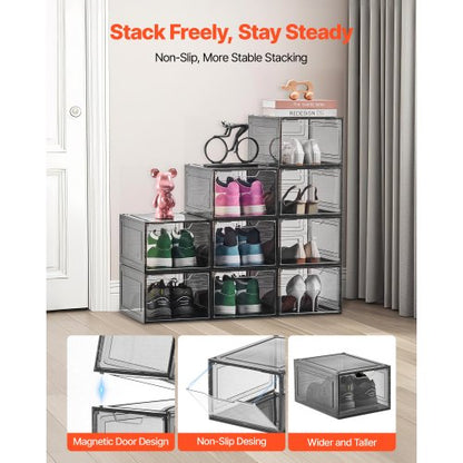 Schuhaufbewahrungsboxen 9 Stück stapelbare Schuhkartons US-Größe 13 transparent schwarz