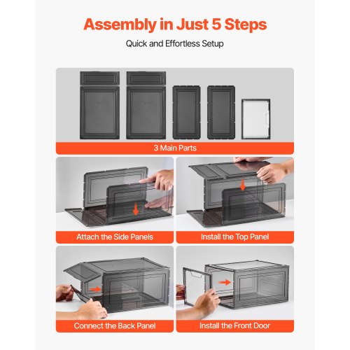 Schuhaufbewahrungsboxen 9 Stück stapelbare Schuhkartons US-Größe 13 transparent schwarz