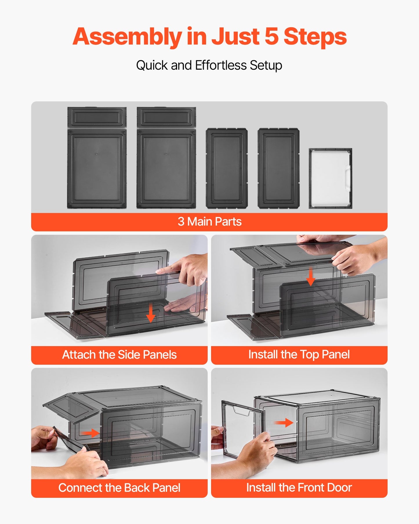 Shoe Storage Boxes, 9 Pack Clear Stackable Shoe Boxes Storage Organizers with Magnetic Door, Fit up to US Size 13, Plastic Sneaker Containers for High Heels, Boots, and Hats, Transparent Black