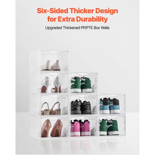 Schuhaufbewahrungsboxen 9 Stück stapelbare Schuhkartons US-Größe 13 transparent weiß