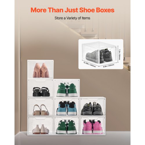 Schuhaufbewahrungsboxen 9 Stück stapelbare Schuhkartons US-Größe 13 transparent weiß