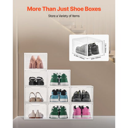 Schuhaufbewahrungsboxen 9 Stück stapelbare Schuhkartons US-Größe 13 transparent weiß