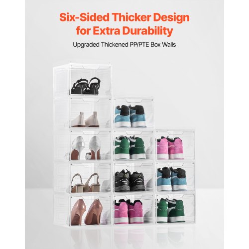 Skoförvaringslådor 12 st Stapelbara Skokartonger US Storlek 13 Transparent Vita
