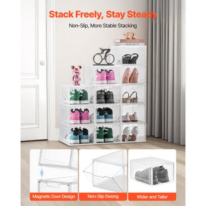 Skoförvaringslådor 12 st Stapelbara Skokartonger US Storlek 13 Transparent Vita