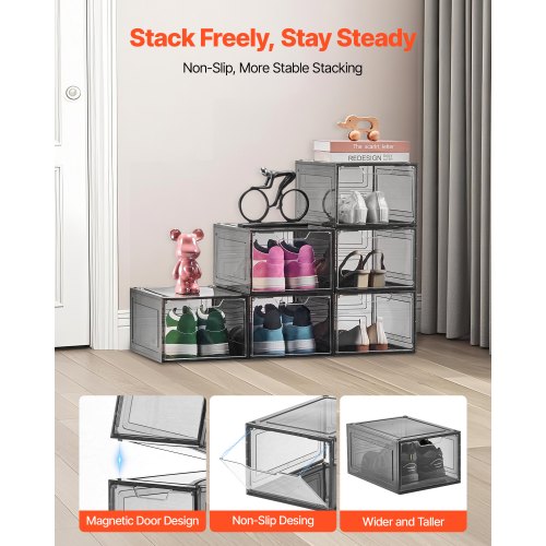 Schuhaufbewahrungsboxen 6 Stück stapelbare Schuhkartons US-Größe 13 transparent schwarz