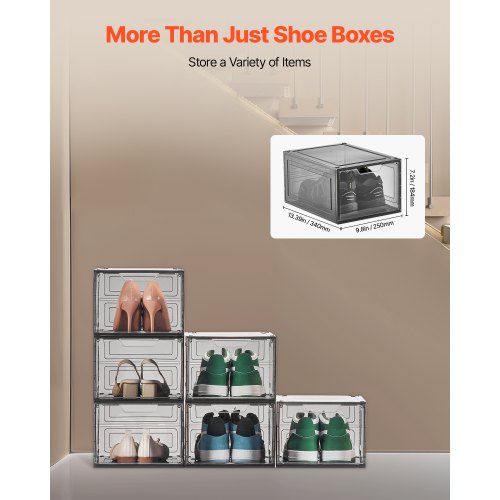 Schuhaufbewahrungsboxen 6 Stück stapelbare Schuhkartons US-Größe 13 transparent schwarz