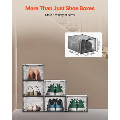 Schuhaufbewahrungsboxen 6 Stück stapelbare Schuhkartons US-Größe 13 transparent schwarz