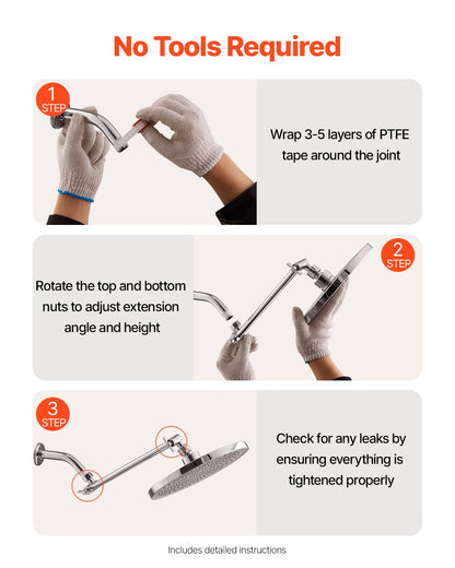 Shower Head Extension Arm, 11 Inches, Brass Shower Arm Extender with Flexible Adjustable Angle Height, Chrome Finish, G1/2 Universal Thread Connector Compatible, for Rain & Handheld Showerhead