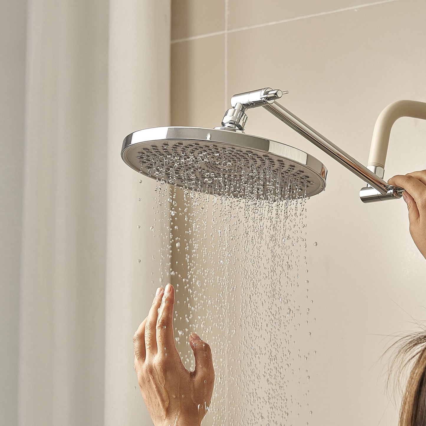 Shower Head Extension Arm, 11 Inches, Brass Shower Arm Extender with Flexible Adjustable Angle Height, Chrome Finish, G1/2 Universal Thread Connector Compatible, for Rain & Handheld Showerhead