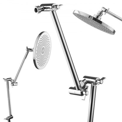 Shower Head Extension Arm, 16 inches, Brass Shower Arm Extender with Flexible Adjustable Angle Height, Chrome Finish, G1/2 Universal Thread Connector Compatible, for Rain & Handheld Showerhead