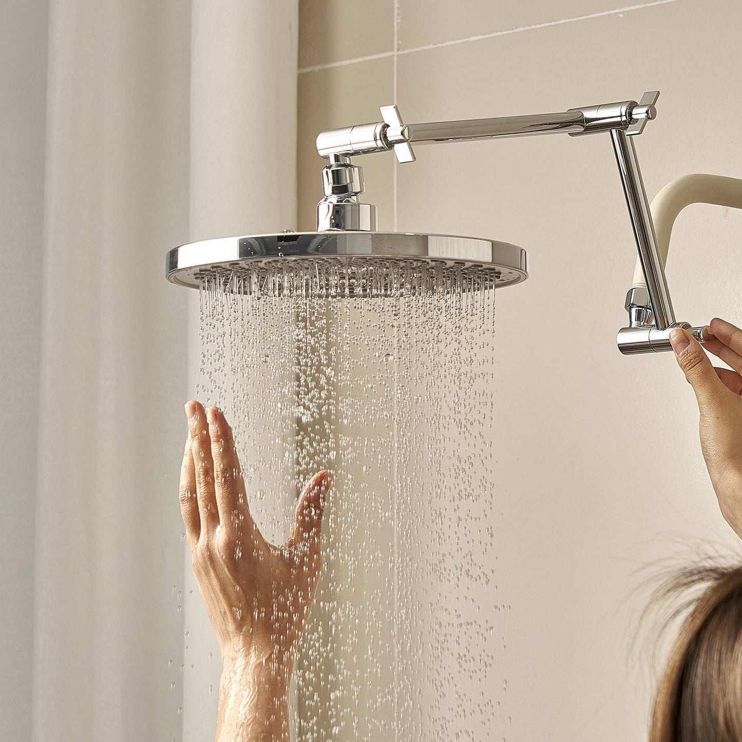 Shower Head Extension Arm, 16 inches, Brass Shower Arm Extender with Flexible Adjustable Angle Height, Chrome Finish, G1/2 Universal Thread Connector Compatible, for Rain & Handheld Showerhead