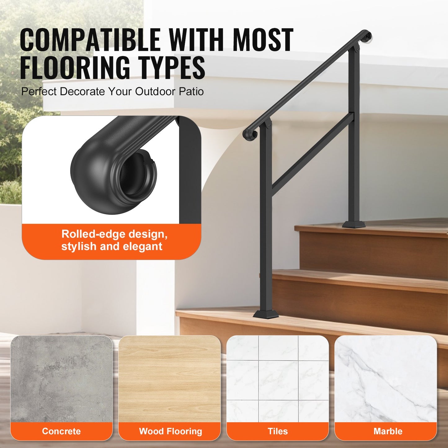 2-3-stegs ledstänger för utomhustrappor för seniorer Veranda däckstolpe