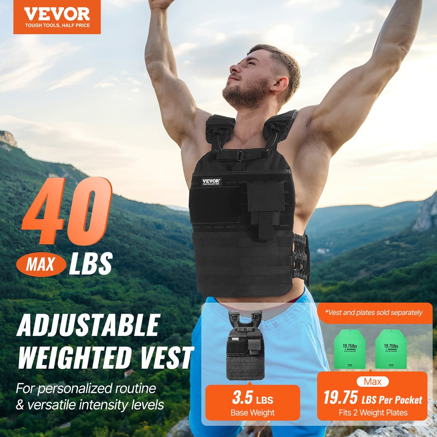 40lb Adjustable Weight Vest for Men Women Strength Training Running