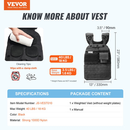 40lb Adjustable Weight Vest for Men Women Strength Training Running