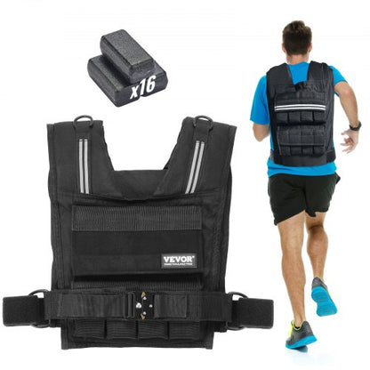 Adjustable Weighted Vest, 35lb Weight Vest with Iron Weights, Shoulder Pad, and Reflective Stripe, Body Weight Vest Exercise Set for Men Women, Workout Equipment for Strength Training Running