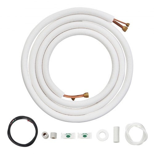 16FT Mini Split Line Set, 1/4" & 1/2" O.D Copper Pipes Tubing and Triple-Layer Insulation, for Air Conditioning or Heating Pump Equipment & HVAC with Rich Accessories (18ft Connection Cable)