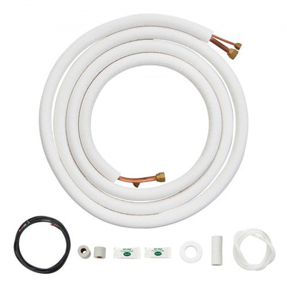 16FT Mini Split Line Set, 1/4" & 1/2" O.D Copper Pipes Tubing and Triple-Layer Insulation, for Air Conditioning or Heating Pump Equipment & HVAC with Rich Accessories (18ft Connection Cable)