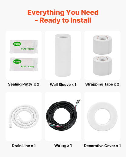 50ft Mini Split Line Set, 1/4” & 3/8” OD AC Copper Tubing Pipe, 3/8 White PE Thickened Insulated Coil with Flared Nuts, Rich Fittings, for Mini Split Air Conditioner HVAC or Heat Pump System