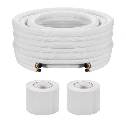 50ft Mini Split Line Set, 1/4” & 3/8” OD AC Copper Tubing Pipe, 3/8 White PE Thickened Insulated Coil with Flared Nuts, Strapping Tapes, for Mini Split Air Conditioner HVAC or Heat Pump System