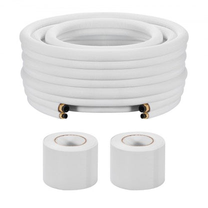 50ft Mini Split Line Set, 1/4” & 3/8” OD AC Copper Tubing Pipe, 3/8 White PE Thickened Insulated Coil with Flared Nuts, Strapping Tapes, for Mini Split Air Conditioner HVAC or Heat Pump System