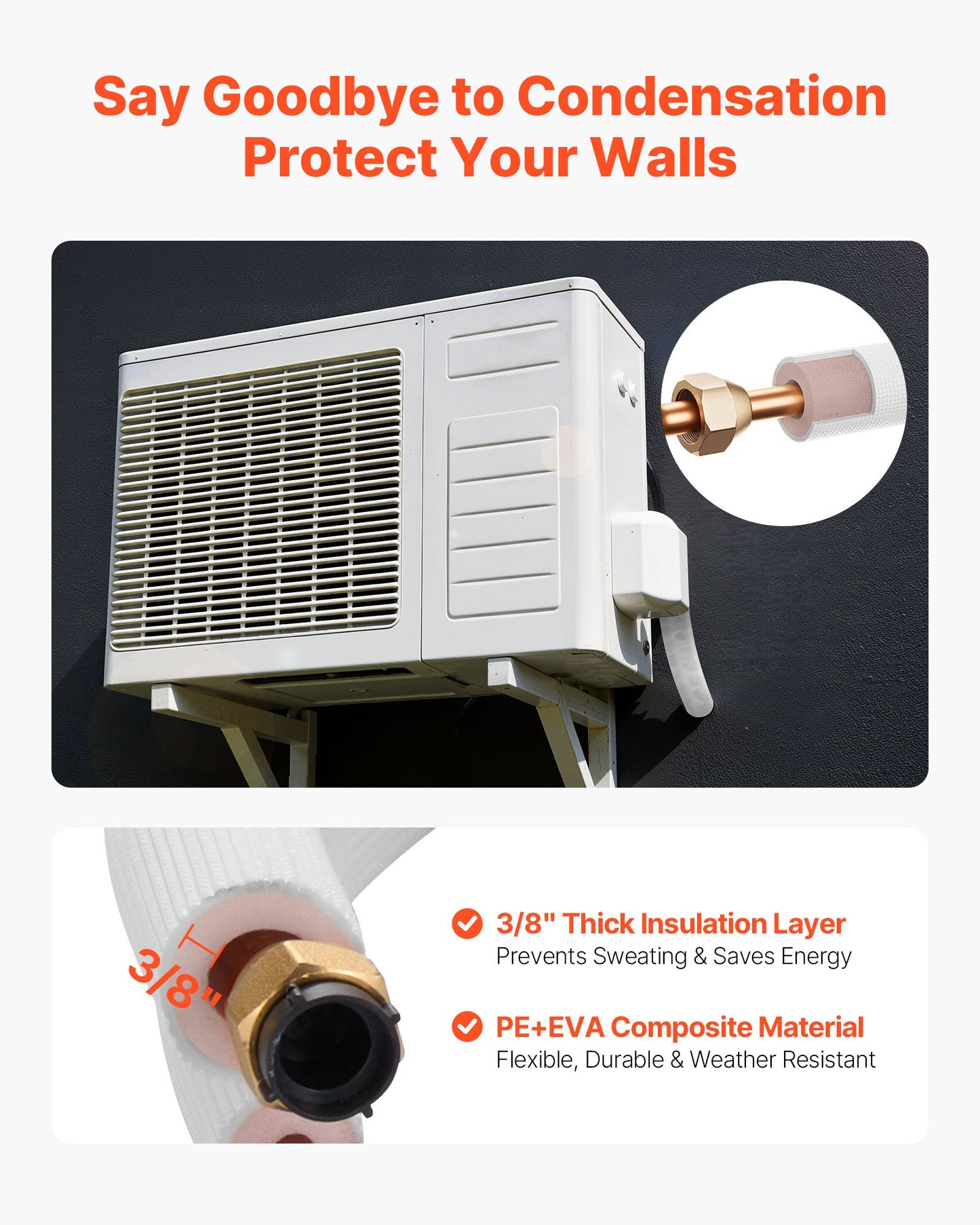 50ft Mini Split Line Set, 1/4” & 3/8” OD AC Copper Tubing Pipe, 3/8 White PE Thickened Insulated Coil with Flared Nuts, Strapping Tapes, for Mini Split Air Conditioner HVAC or Heat Pump System