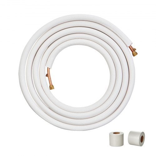 25FT Mini Split Line Set, 1/4" & 3/8" O.D Copper Pipes Tubing and Triple-Layer Insulation, for Mini Split Air Conditioning Refrigerant or Heating Pump Equipment & HVAC with Wrapping Strips.
