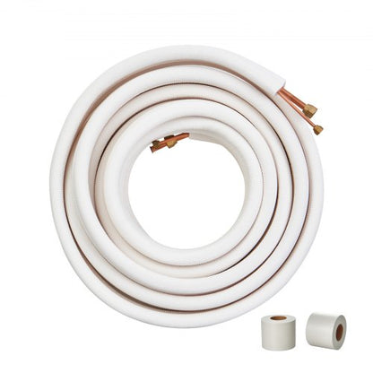 50FT Mini Split Line Set, 1/4" & 1/2" O.D Copper Pipes Tubing and Triple-Layer Insulation, for Mini Split Air Conditioning Refrigerant or Heating Pump Equipment & HVAC with Wrapping Strips.
