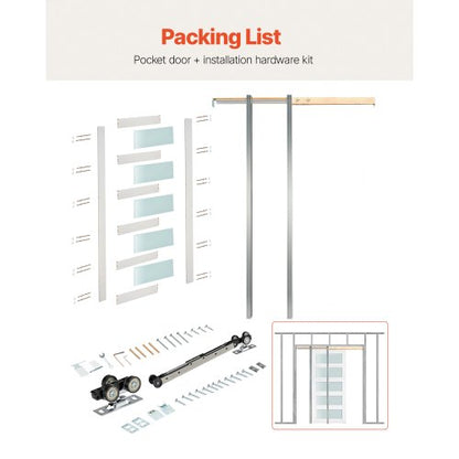 Skjutdörr i fickformat, 765 x 2035 mm, 5-liters enkel skjutdörr i frostat glas med beslag, robusta fickdörrar i massivt trä och MDF med vattentät yta för sovrum, kök, arbetsrum |  EU