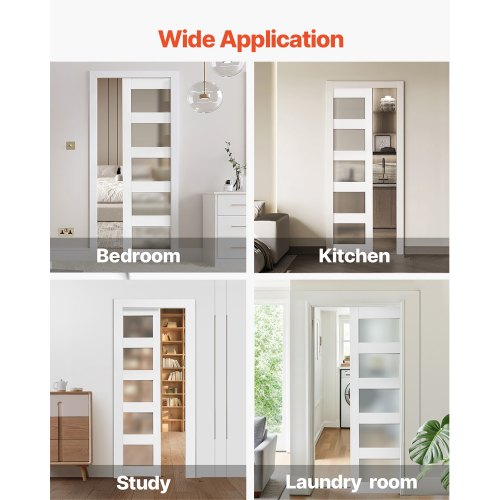 Skjutdörr i fickformat, 765 x 2035 mm, 5-liters enkel skjutdörr i frostat glas med beslag, robusta fickdörrar i massivt trä och MDF med vattentät yta för sovrum, kök, arbetsrum |  EU