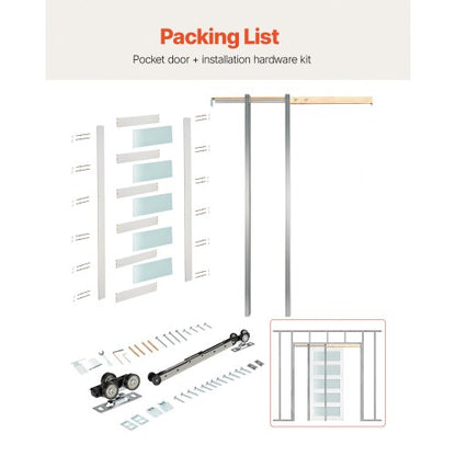 Skjutdörr i fickformat, 915 x 2035 mm, 5-liters enkel skjutdörr i frostat glas med beslag, robusta fickdörrar i massivt trä och MDF med vattentät yta för sovrum, kök, arbetsrum |  EU