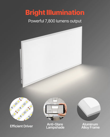 2x4 FT LED Flat Panel Light, 7800 LM, Flush Mount LED Drop Ceiling Lighting Fixture with 3 Color Selectable 4000K/5000K/6000K, 30W/40W/50W, 0-10V Dimmable, Ultra Slim for Home Office Kitchen