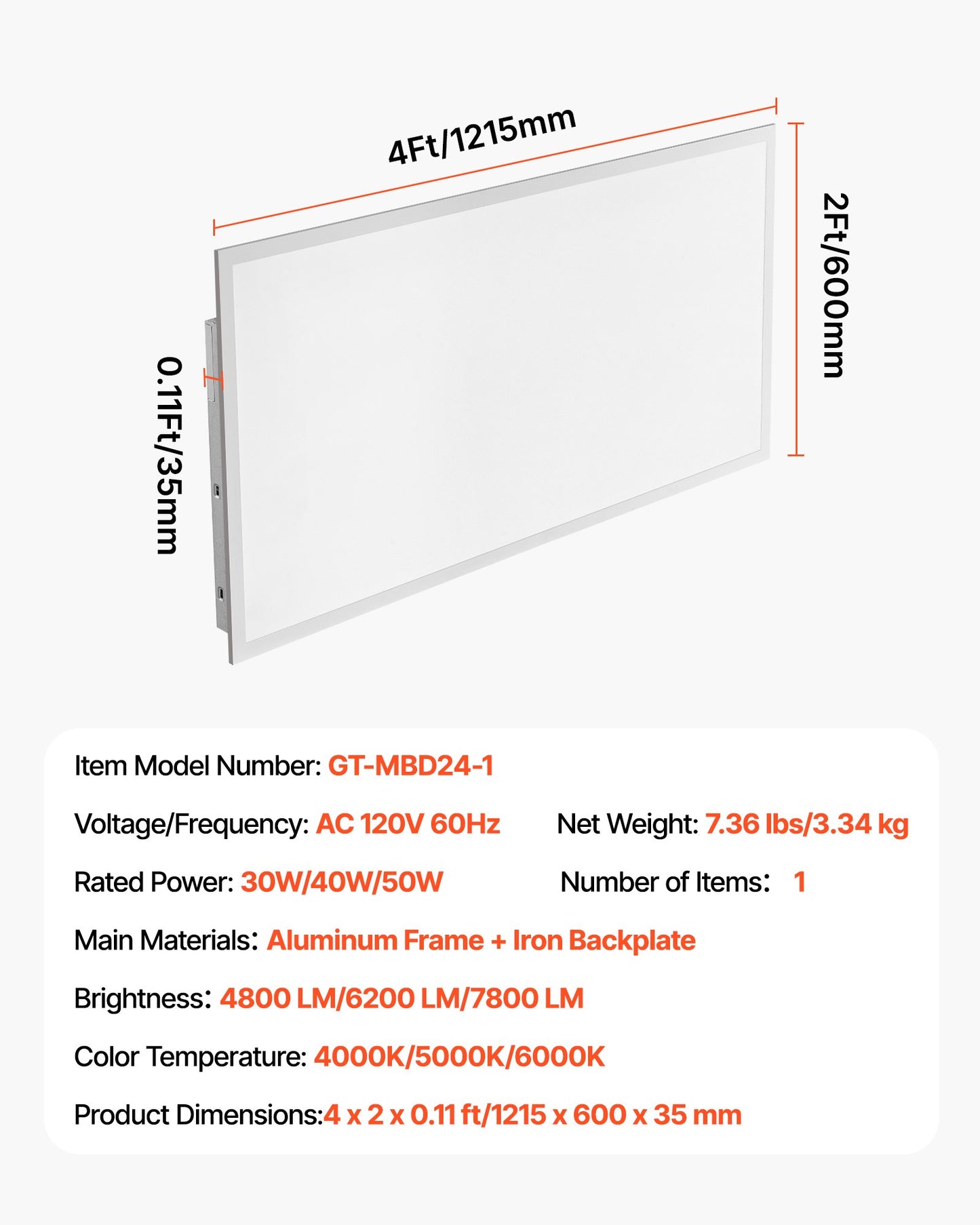 2x4 FT LED Flat Panel Light, 7800 LM, Flush Mount LED Drop Ceiling Lighting Fixture with 3 Color Selectable 4000K/5000K/6000K, 30W/40W/50W, 0-10V Dimmable, Ultra Slim for Home Office Kitchen