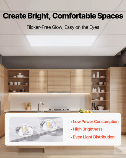 2x4 FT LED Flat Panel Light, 7800 LM, Flush Mount LED Drop Ceiling Lighting Fixture with 3 Color Selectable 4000K/5000K/6000K, 30W/40W/50W, 0-10V Dimmable, Ultra Slim for Home Kitchen, 2 Pack