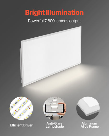 2x4 FT LED Flat Panel Light, 7800 LM, Flush Mount LED Drop Ceiling Lighting Fixture with 3 Color Selectable 4000K/5000K/6000K, 30W/40W/50W, 0-10V Dimmable, Ultra Slim for Home Kitchen, 2 Pack