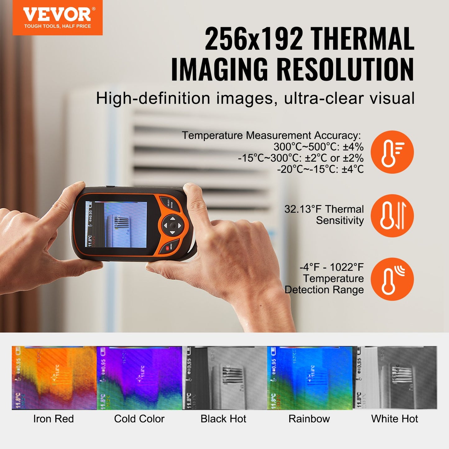 Thermal Imaging Camera, 256 x 192 IR Resolution Pocket Infrared Thermal Imager with WiFi, 25Hz Refresh Rate Thermal Camera Pocket with 3.2" Touch Screen, 0.3MP Visual Camera, -4℉-1022℉, IP54