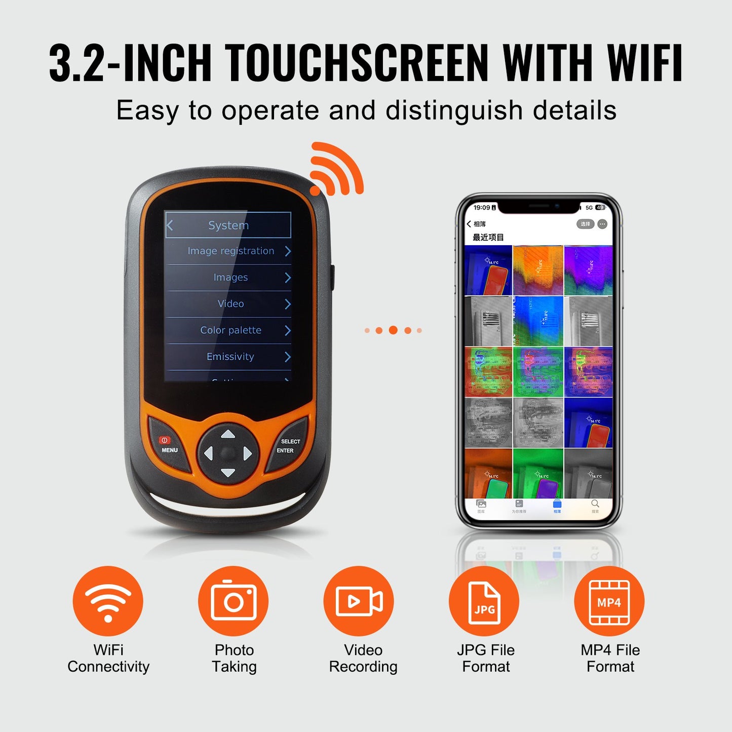 Thermal Imaging Camera, 256 x 192 IR Resolution Pocket Infrared Thermal Imager with WiFi, 25Hz Refresh Rate Thermal Camera Pocket with 3.2" Touch Screen, 0.3MP Visual Camera, -4℉-1022℉, IP54