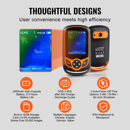 Thermal Imaging Camera, 256 x 192 IR Resolution Pocket Infrared Thermal Imager with WiFi, 25Hz Refresh Rate Thermal Camera Pocket with 3.2" Touch Screen, 0.3MP Visual Camera, -4℉-1022℉, IP54