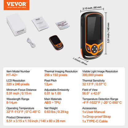 Thermal Imaging Camera, 256 x 192 IR Resolution Pocket Infrared Thermal Imager with WiFi, 25Hz Refresh Rate Thermal Camera Pocket with 3.2" Touch Screen, 0.3MP Visual Camera, -4℉-1022℉, IP54