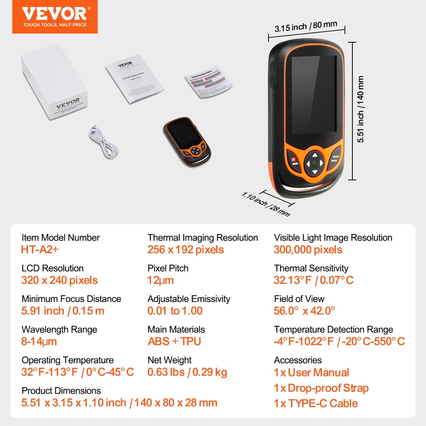 Värmekamera 256x192 IR-upplösning Fickvärmekamera & WiFi