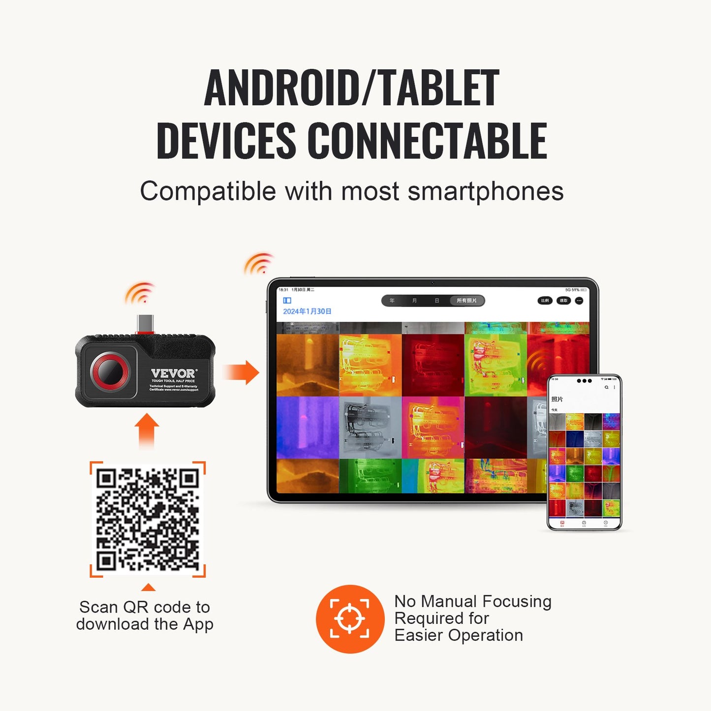 Värmekamera för Android 256x192 IR-upplösning 25Hz uppdateringsfrekvens