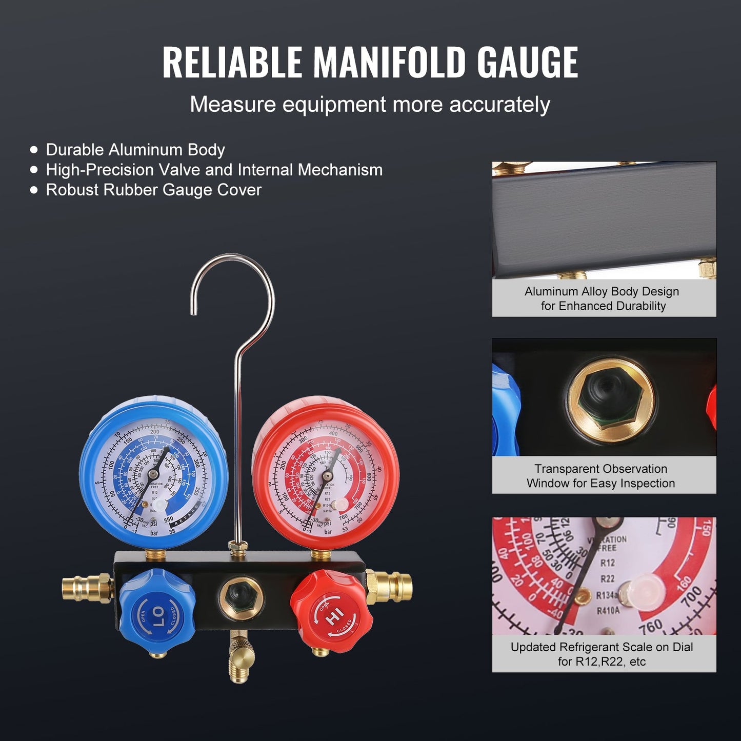 1/4 HP 4.5 CFM AC Vacuum Pump and Gauge Set, Single Stage Rotary Vane HVAC Air Vacuum Pump A/C Refrigerant Kit Manifold Gauge Set, with Three-Color Hose Carry Bag, Applicable to R134a, R410a