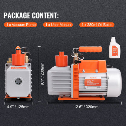 1/3 HP 2 Stage Rotary Vane Vacuum Pump, 5 CFM, 120V Air Conditioning Vacuum Pump, 1/4" SAE Male 3/8" SAE Male 1/2" ACME Male Inlet, for HVAC Repair, Refrigeration Maintenance, Resin Degassing
